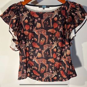 NWOT Eva Franco Whimsical Autumn/Fall Short Flutter Sleeve Blouse Size 10